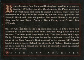 1994 American Archives Origins of Baseball #94 Boston v. New York 1891 Back