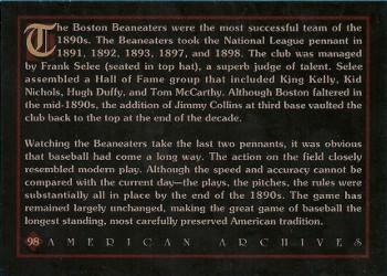 1994 American Archives Origins of Baseball #98 Boston Beaneaters Back