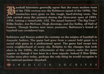 1994 American Archives Origins of Baseball #99 Baltimore Baseball Club Back