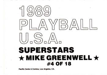 1989 Pacific Cards & Comics Playball U.S.A. (unlicensed) #4 Mike Greenwell Back