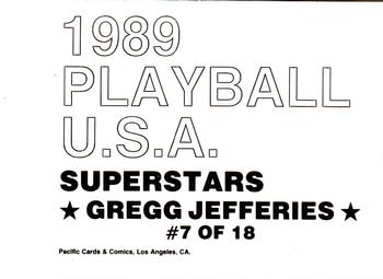 1989 Pacific Cards & Comics Playball U.S.A. (unlicensed) #7 Gregg Jefferies Back