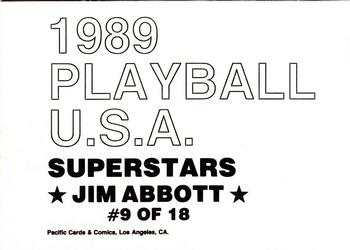 1989 Pacific Cards & Comics Playball U.S.A. (unlicensed) #9 Jim Abbott Back