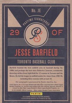 2013 Panini America's Pastime - Pastime Signatures #JE Jesse Barfield Back