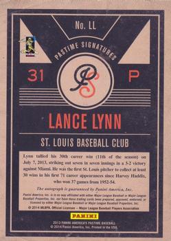 2013 Panini America's Pastime - Pastime Signatures #LL Lance Lynn Back