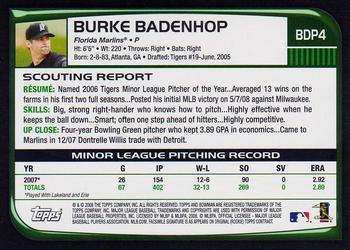 2008 Bowman Draft Picks & Prospects #BDP4 Burke Badenhop Back