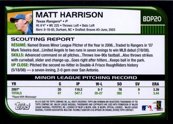 2008 Bowman Draft Picks & Prospects #BDP20 Matt Harrison Back