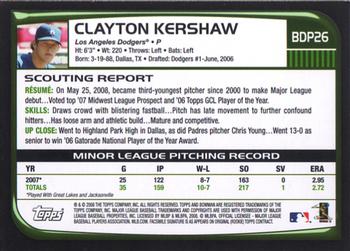 2008 Bowman Draft Picks & Prospects #BDP26 Clayton Kershaw Back