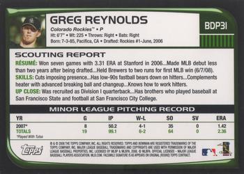 2008 Bowman Draft Picks & Prospects #BDP31 Greg Reynolds Back