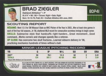 2008 Bowman Draft Picks & Prospects #BDP41 Brad Ziegler Back