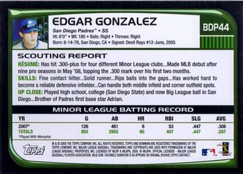 2008 Bowman Draft Picks & Prospects #BDP44 Edgar Gonzalez Back