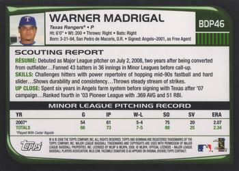 2008 Bowman Draft Picks & Prospects #BDP46 Warner Madrigal Back