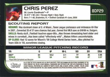 2008 Bowman Draft Picks & Prospects #BDP29 Chris Perez Back