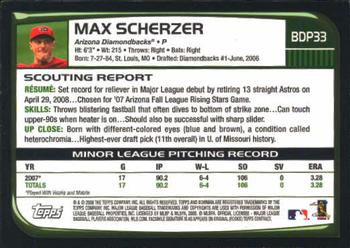 2008 Bowman Draft Picks & Prospects #BDP33 Max Scherzer Back