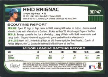 2008 Bowman Draft Picks & Prospects #BDP47 Reid Brignac Back