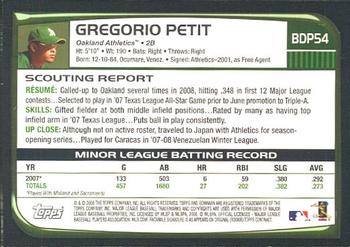 2008 Bowman Draft Picks & Prospects #BDP54 Gregorio Petit Back