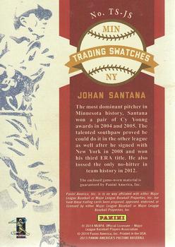 2013 Panini America's Pastime - Trading Swatches #TS-JS Johan Santana Back