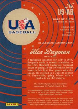 2013 Panini America's Pastime - USA Baseball Jerseys #4 Alex Bregman Back