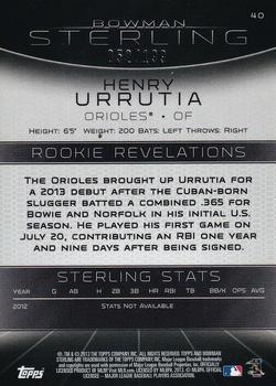 2013 Bowman Sterling - Refractors #40 Henry Urrutia Back