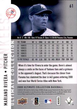 2008 Upper Deck Ultimate Collection #61 Mariano Rivera Back