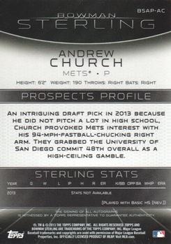 2013 Bowman Sterling - Prospect Autographs #BSAP-AC Andrew Church Back