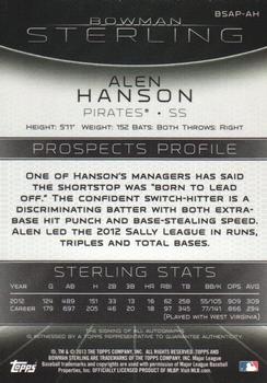 2013 Bowman Sterling - Prospect Autographs #BSAP-AH Alen Hanson Back