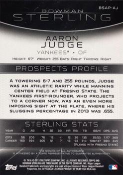 2013 Bowman Sterling - Prospect Autographs #BSAP-AJ Aaron Judge Back