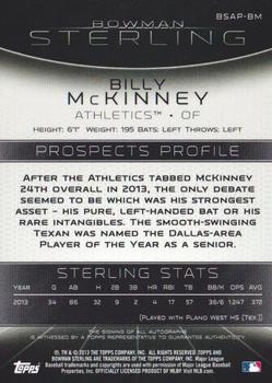 2013 Bowman Sterling - Prospect Autographs #BSAP-BM Billy McKinney Back
