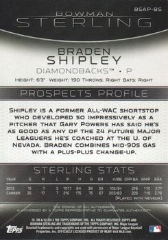 2013 Bowman Sterling - Prospect Autographs #BSAP-BS Braden Shipley Back