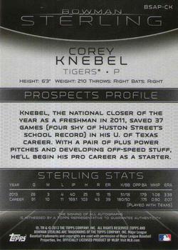 2013 Bowman Sterling - Prospect Autographs #BSAP-CK Corey Knebel Back