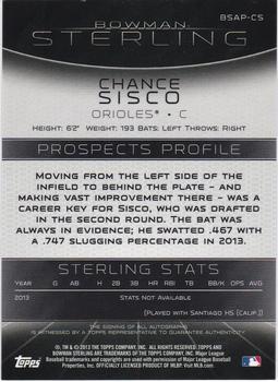 2013 Bowman Sterling - Prospect Autographs #BSAP-CS Chance Sisco Back
