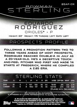 2013 Bowman Sterling - Prospect Autographs #BSAP-ER Eduardo Rodriguez Back