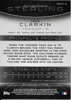 2013 Bowman Sterling - Prospect Autographs #BSAP-IC Ian Clarkin Back