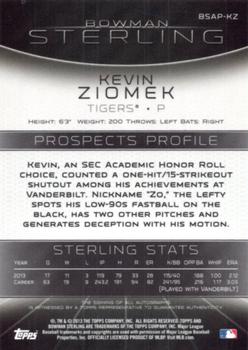 2013 Bowman Sterling - Prospect Autographs #BSAP-KZ Kevin Ziomek Back