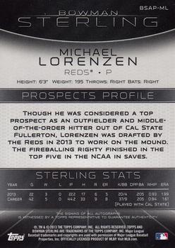 2013 Bowman Sterling - Prospect Autographs #BSAP-ML Michael Lorenzen Back