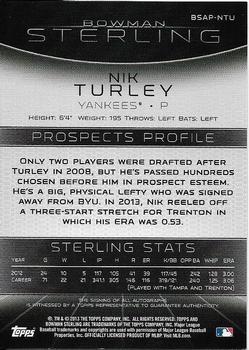 2013 Bowman Sterling - Prospect Autographs #BSAP-NTU Nik Turley Back