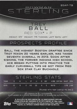 2013 Bowman Sterling - Prospect Autographs #BSAP-TB Trey Ball Back