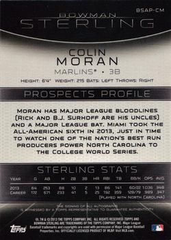 2013 Bowman Sterling - Prospect Autographs #BSAP-CM Colin Moran Back