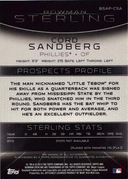 2013 Bowman Sterling - Prospect Autographs #BSAP-CSA Cord Sandberg Back