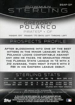 2013 Bowman Sterling - Prospect Autographs #BSAP-GP Gregory Polanco Back