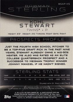 2013 Bowman Sterling - Prospect Autographs #BSAP-KS Kohl Stewart Back
