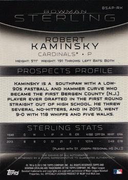 2013 Bowman Sterling - Prospect Autographs #BSAP-RK Robert Kaminsky Back
