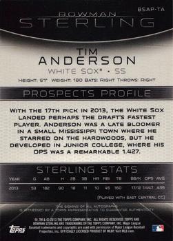 2013 Bowman Sterling - Prospect Autographs #BSAP-TA Tim Anderson Back