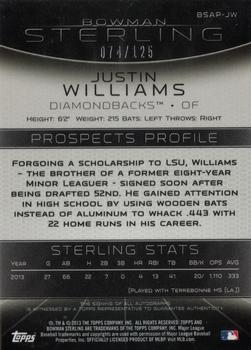 2013 Bowman Sterling - Prospect Autographs Green Refractors #BSAP-JW Justin Williams Back