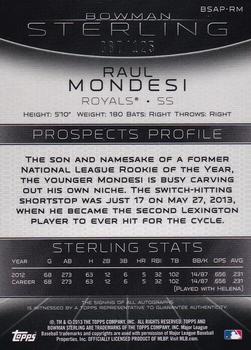 2013 Bowman Sterling - Prospect Autographs Green Refractors #BSAP-RM Raul Mondesi Back