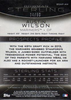 2013 Bowman Sterling - Prospect Autographs Gold Refractors #BSAP-AW Austin Wilson Back