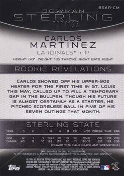 2013 Bowman Sterling - Rookie Autographs Green Refractors #BSAR-CM Carlos Martinez Back
