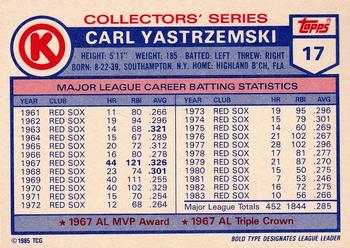 1985 Topps Circle K All Time Home Run Kings #17 Carl Yastrzemski Back