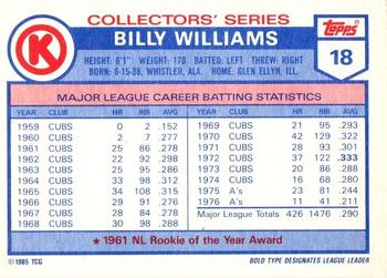 1985 Topps Circle K All Time Home Run Kings #18 Billy Williams Back