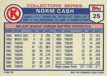 1985 Topps Circle K All Time Home Run Kings #25 Norm Cash Back