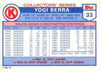 1985 Topps Circle K All Time Home Run Kings #33 Yogi Berra Back